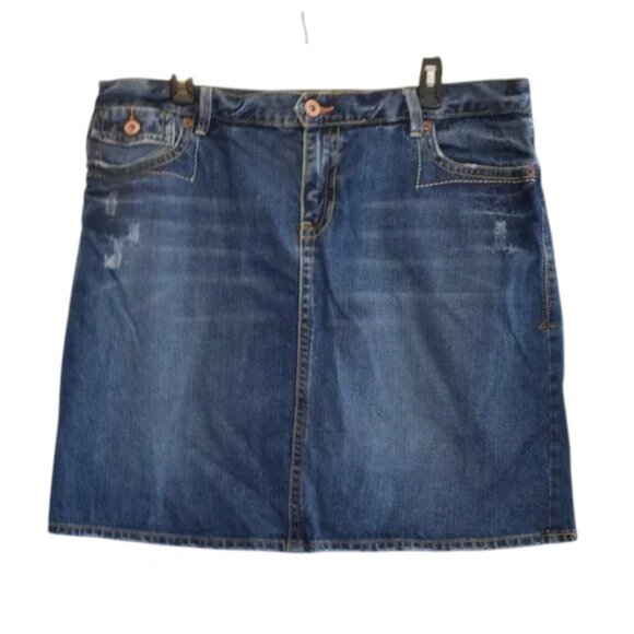 Old Navy Denim Blue Jean Skirt Embroidered Distressed Plus Size - Picture 2 of 8